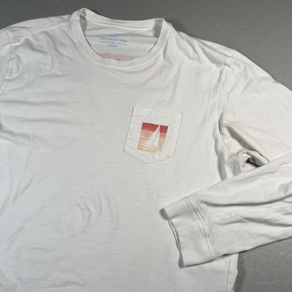 Southern Tide Shirt Mens XL large White Long Sleeve Pocket Sailboat Sunset